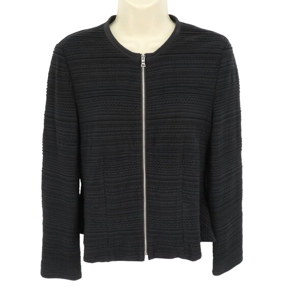 Rebecca Taylor Womens 6 Black Textured Stripe Full Zip Lightweight Jacket Blazer - Picture 1 of 9